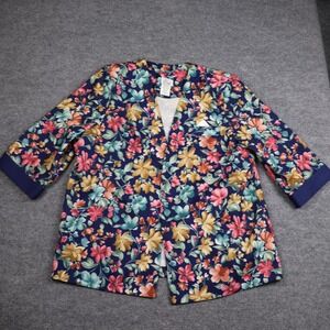 in cinq Blazer Womens 24WP Plus Navy Blue Floral Open Front 3/4 Sleeve Made USA